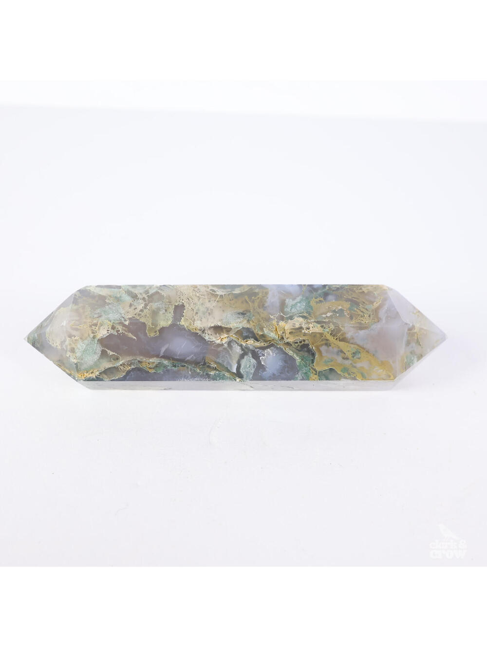 Moss Agate Crystal Wand 4" Natural Green Stone Point Polished Healing Tower 0179